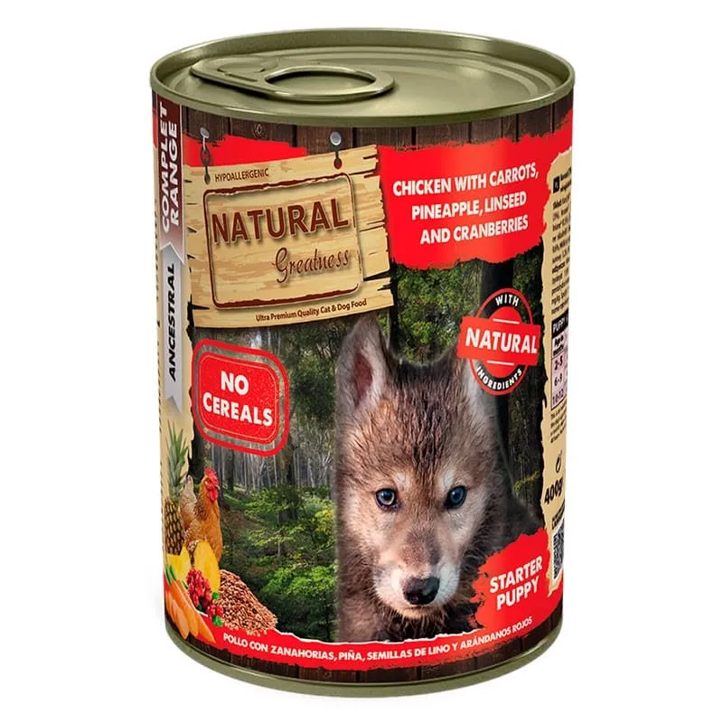 Lata Pollo con Zanahorias y Piña Puppy Natural Greatness -400g