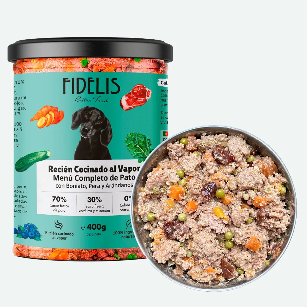 Fidelis- Menú cocinado en tarro de Pato con boniato y pera