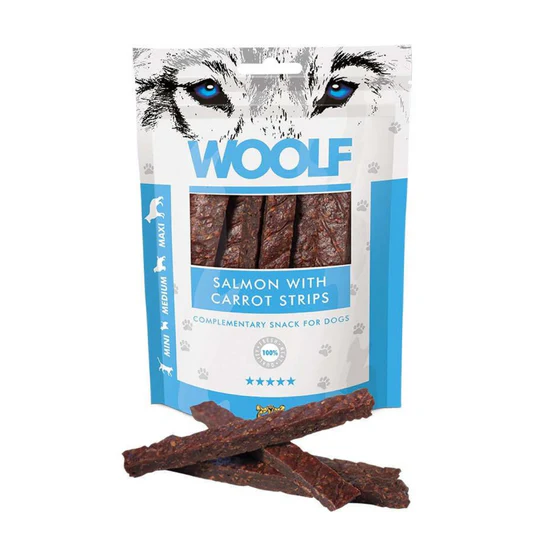 [WO1007C] Woolf Snacks - Tiras de salmón y zanahoria - 100gr