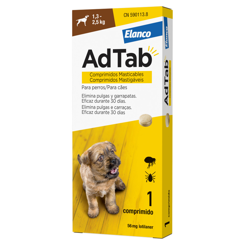 AdTab 1 Comprimido Masticable Antiparasitario para perros 1.3-2.5kg