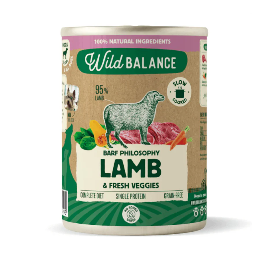 [WBLBPCO40] Wild Balance Filosofía Barf – Lata de Cordero con Verduras para Perros